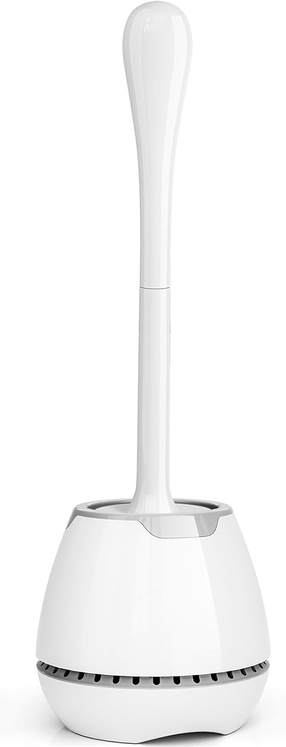Toilet Brush and Holder, Toilet Bowl Brush with Ventilated Holder and Ergonomic Long Handle, Durable Bristles Toilet Scrubber Set for Bathroom Cleaning(White)