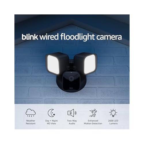 Blink Wired Floodlight Camera - Smart security camera, 2600 lumens, HD live view, enhanced motion detection, built-in siren, Works with Alexa 1 camera (Black)