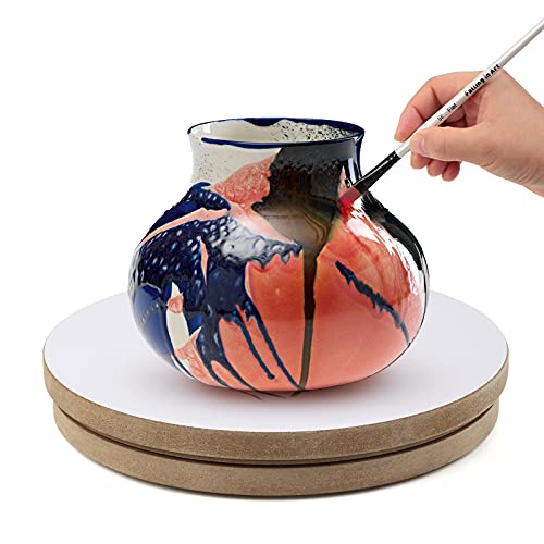 Falling in Art 12 Banding Wheel, Wood Turn Table Sculpting Wheel for Pouring, Painting, Spraying - Round Lightweight Sculpting Stand Wood Base for Detailed DisplayCake Decorating