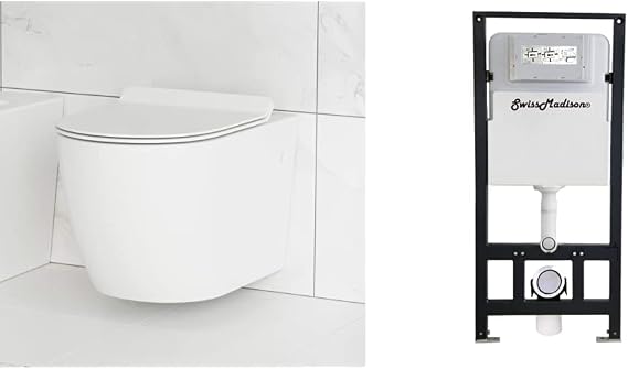 Swiss Madison Well Made Forever SM-WT449 St. Tropez Wall Hung Toilet (Glossy White) and SM-WC426 Toilet Tank Carrier