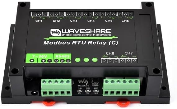 Modbus RTU 8-ch Latching Relay Module (C) with RS485 Interface, Rail-Mounted Case, Modbus RTU Protocol, Latching Relay, Multi Isolation Protection Circuits (Modbus RTU Relay (C))