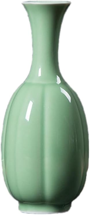 Celadon Vase, Porcelain Decorative Bottle,Classic Flower Vase with Big Belly, (Green)