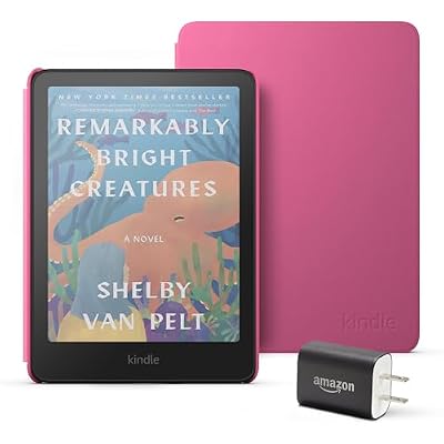 Amazon Kindle Colorsoft Essentials Bundle including Kindle Colorsoft (16 GB) With color display - Black, Plant-Based Leather Cover-Raspberry and Power Adapter