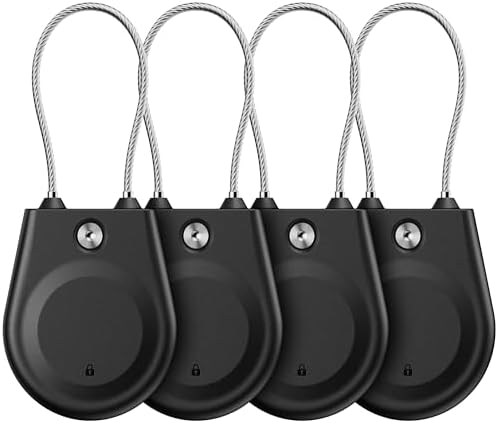 for AirTag Holder 1st & 2nd Generation Airtag Lock Case with Wire Cable, IPX8 Waterproof, for Luggage, Key Ring Key Chain Luggage tag Backpack 4 Pack-Black