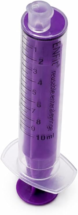 ENFit Reusable Syringe with O-Ring - 10ml. (100-pack, Individually Packaged, Purple Plunger, DEHP/Latex Free)
