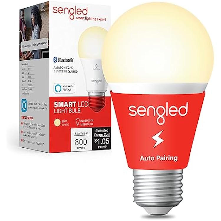 Sengled Alexa Light Bulb, S1 Auto Pairing with Alexa Devices, Warm Smart Light Bulbs, Bluetooth Mesh Smart Home Lighting, E26 60W Equivalent, 800LM, 1-Pack