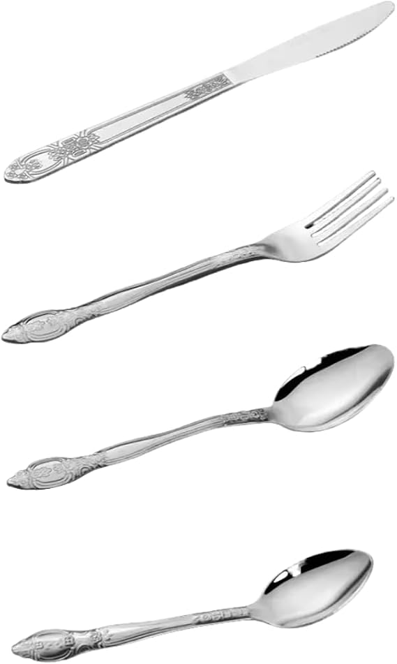 Stainless Steel Flatware Set 4-Piece Cutlery Service with Ergonomic Grip for Home Dining Dinner Fork Knife Spoon Teaspoon