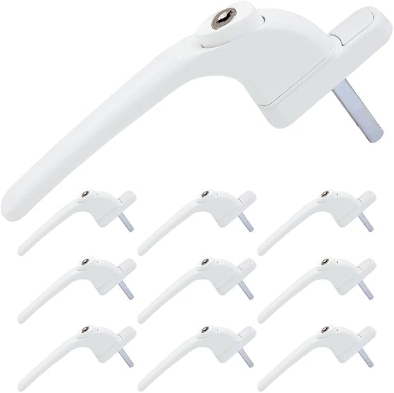 uPVC Universal Window Handle Inline Locking Espag Double Glazing Pack of 10 White 40mm