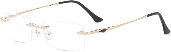 HELES Men's Business Rectangular Rimless Metal Myopia Eyeglasses Frame Optical Eyewear Frames