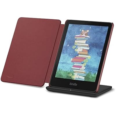Introducing Amazon Kindle Colorsoft Signature Edition Essentials Bundle including Kindle Colorsoft Signature Edition (32GB)- Black, Premium Leather Cover-Ruby and Wireless Charging Dock