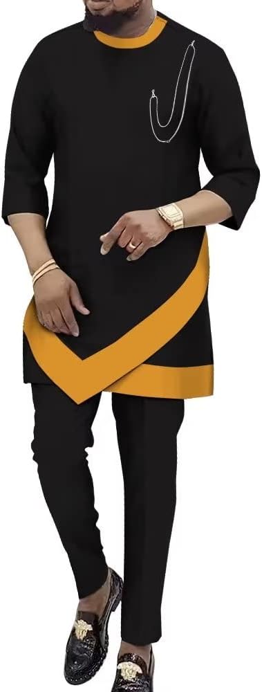African Mens Clothing 3/4 Sleeve African Shirts and Pant 2 Piece Set African African Dashiki Suits Big and Tall