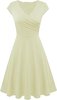 Womens Neck Sleeve V Summer Dress Basic Ruched Short Casual Plain T Shirt Soft and Comfy Home Outdoor Swing