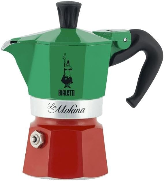Bialetti - Moka Express Italia: 1 Cup Ocak Üstü Espresso Pişirici - 40ml - Karma Renk - Alüminyum Gövde - Patentli Güvenlik Valfi - Tüm Ocak Türleri İçin Uygundur (İndüksiyon Hariç)
