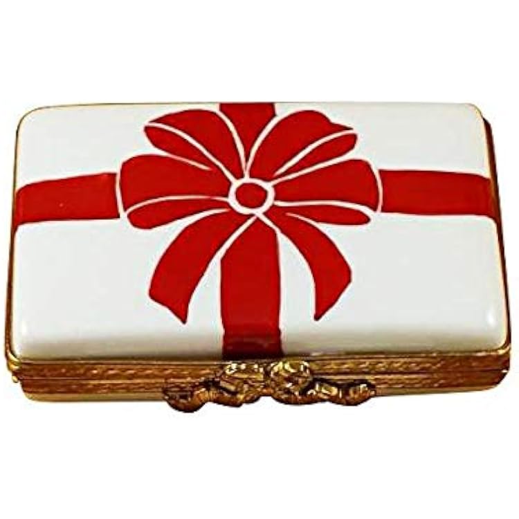 Gift Box With Red Bow - Limoges Box Authentic Porcelain Figurine From France