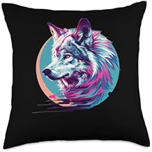 Arctic Wolf Retro Sci-Fi Throw Pillow
