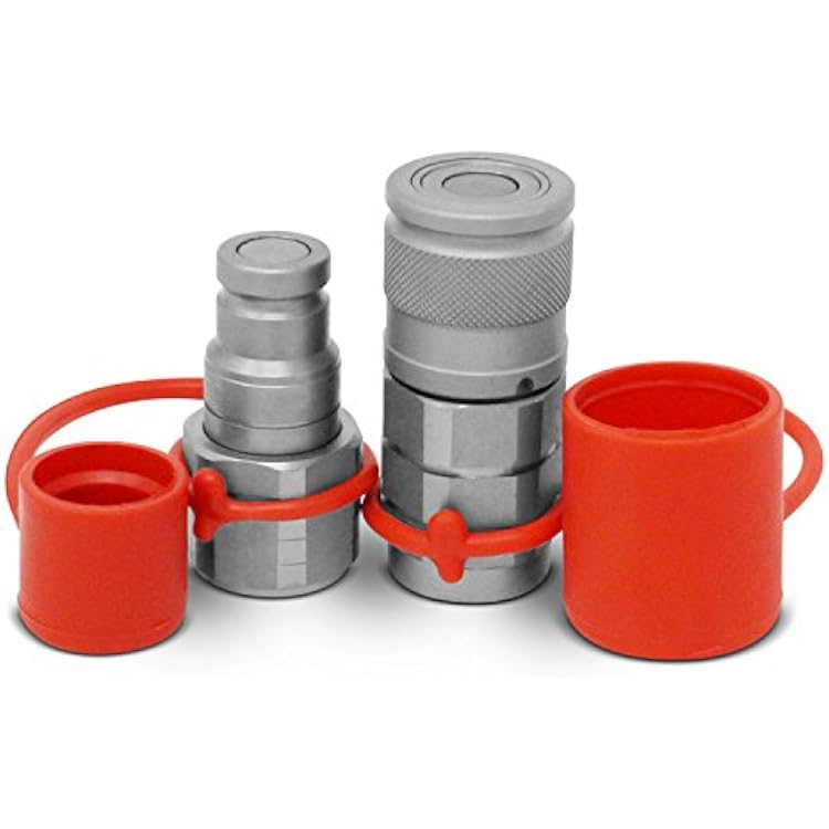 Summit Hydraulics 38 Flat Face Hydraulic Quick Connect Coupler Set wDust Caps, 12 NPT Thread