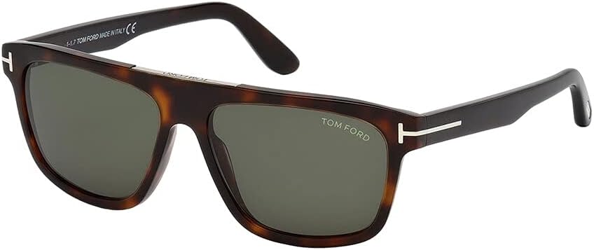 Tom Ford FT0628 52N Dark Havana Cecilio Rectangle Sunglasses Lens Category 3 Si, Shiny Dark Havana/ Green Lenses, 57/15/145