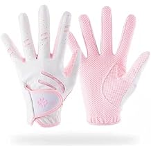 Kids Golf Gloves - Pink Leather Elastic Fabric Breathable Junior Glove for Left and Right Hand - Golf Accessories for Kids (Pair)