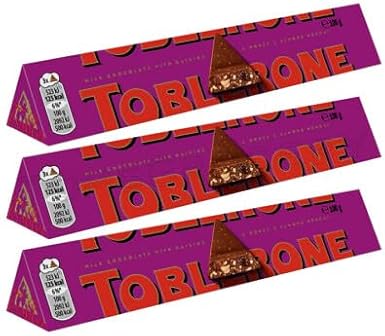 Toblerone Fruit & Nut Chocolate Bar 100g – 3 Pack | Creamy Swiss Milk Chocolate with Raisins, Honey & Almond Nougat | Gift for All Occasions, Celebrations & More | 25g = 3 Triangles, 4 x 3 Triangles