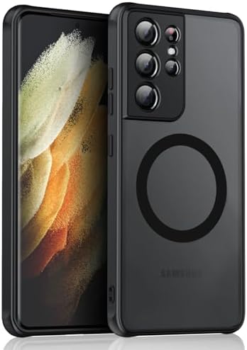 HikerClub Galaxy S21 Ultra 5G Magnetic Case 2021, Compatible with Wireless Charger, Soft Silicone TPU Bumper Translucent Frosted Back Military Grade Shockproof Case