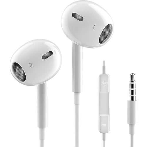 Wired Earphones 3.5mm HiFi Heavy Bass In-Ear Type with Microphone High Resolution Compatible Noise Reduction Volume Control Phone Calls Available Music Movie Viewing Games Telework Remote Meetings