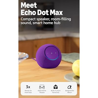 Amazon Echo Dot Max (newest model), Alexa speaker with room-filling sound and nearly 3x bass, Great for living rooms and medium-sized spaces, Designed for Alexa+, Amethyst
