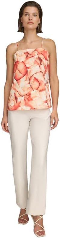 Donna Karan Women's Printed Square-Neck Tank Top (Terracotta Multi, Medium)
