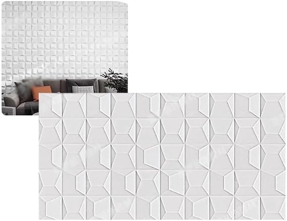 3D Wall Panels Faux Stone, Cement Texture Interior Wall Stickers, PU Wainscoting Panel for Home Office Mall Hotel(White,0.6x1.2m/23.6x47.2in/20pcs)