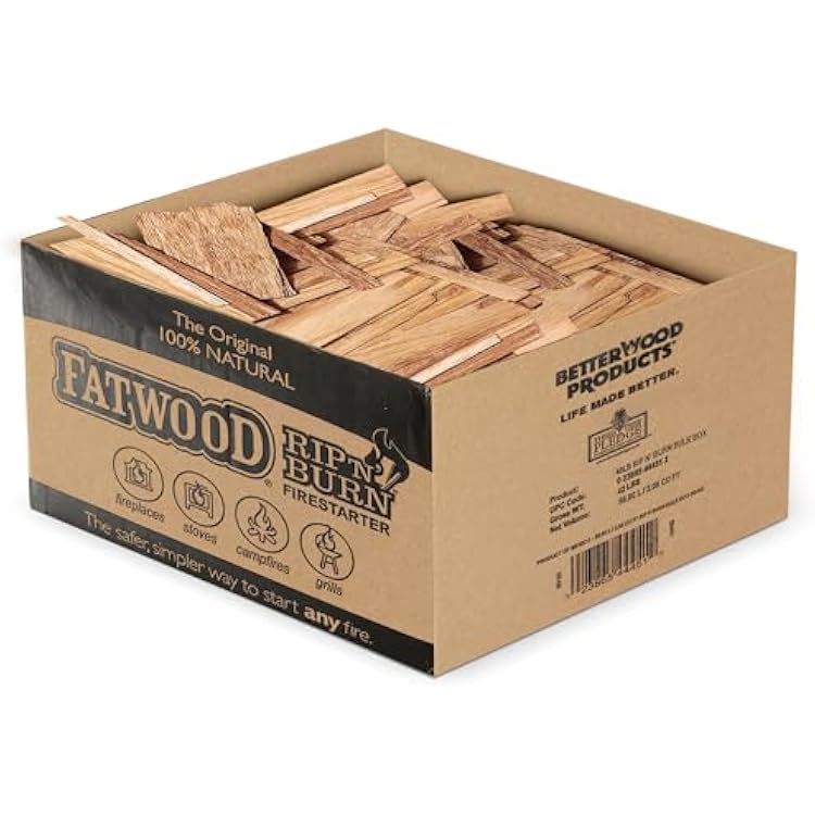 Better Wood Products Fatwood Rip & Burn Safe All Natural Firestarter Waterproof Wood, 40 Pounds