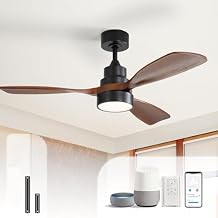 Sofucor 48 Inch Smart Ceiling Fan with Light, Solid Wood Low Profile Ceiling Fans with Lights and Remote, Work with Alexa/Google/App, Quiet DC Motor, 3 Blade Ceiling Fan for Bedroom Living Room Patio