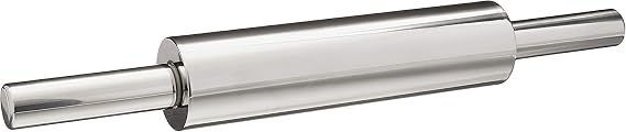 AEE® Paslanmaz Çelik Merdane – Hamur Açma Rulosu Dönmeli Metal Oklava – Ergonomik Saplı Döner Başlıklı Rolling Pin Profesyonel Kullanım – 25 cm Rulo + 2x9 cm Sap – Toplam 43 cm