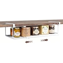 PowerKing Expandable Under Cabinet Shelf, Adjustable Length Under Shelf Storage with Thick Clips 10lbs Capacity for Kitchen, Laundry, Shoe, Under Office Desk & Wardrobe Partition (White, 5.11'' H)