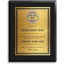 Create Your Own Custom Plaque - Upload Your Own Logo, Photo and Personal Text - Full Color Printing - Fully Personalized Award Plaque for Service, Achievement Recognition (Matte Black, 10.5" x 13")
