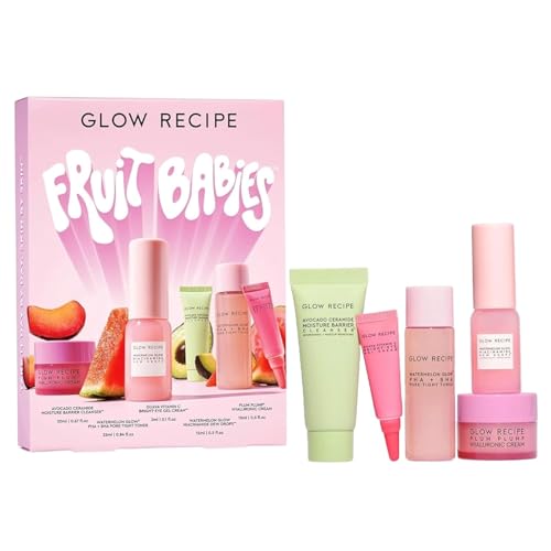 Glow Recipe Fruit Babies Skincare Kit - Gift Set with Ceramide Facial Cleanser  BHA Toner  Vitamin C Eye Cream  Hyaluronic Acid Cream  Niacinamide Dew Drops 5 Count