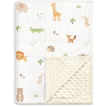 Animal Baby Blankets for Boys Girls, Soft Nursery Minky Blankets with Muslin and Dotted Fleece Back 30x40 inches, Receiving Bed Quilt for Newborn, Infants, Toddlers