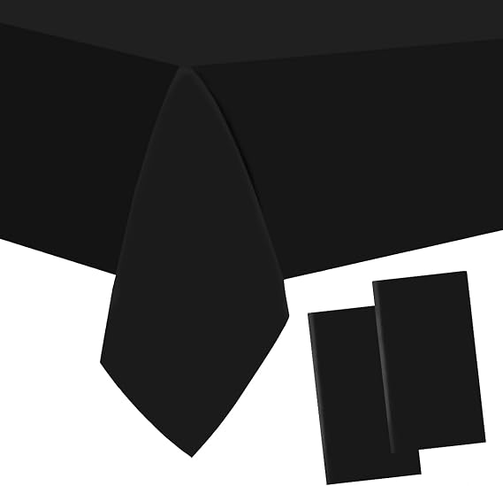 2 Packaging Black Plastic Tablecloth, 54 inch x108 inch Rectangular Disposable Party Table Cover, Suitable for Birthday, Graduation, Restaurant, Wedding Decoration Tablecloth