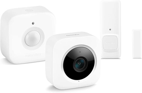 SwitchBot Surveillance Set No Hub Indoor Camera + Motion Sensor + Open/Close Sensor Compatible with Alexa Smart Home Two-Way Audio Remote Control Alarm Notification Easy Installation Security