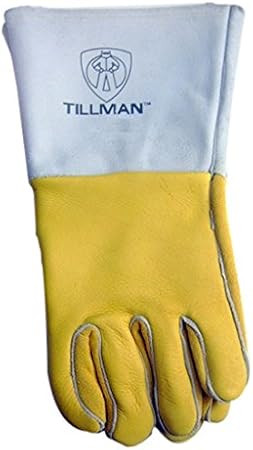 Tillman Medium 14" Gold and Pearl Premium Elkskin CottonFoam Lined Stick Welders Gloves with Kevlar Thread Locking Stitch (Carded)