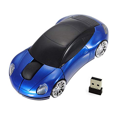 Cool Sport Car Shape Mouse 2.4GHz Wireless Car Mouse Mini Small Optical Gaming Mice Office Mice with USB Receiver for PC Laptop Computer for Kids Girls Adults 1600DPI 3 Button Blue