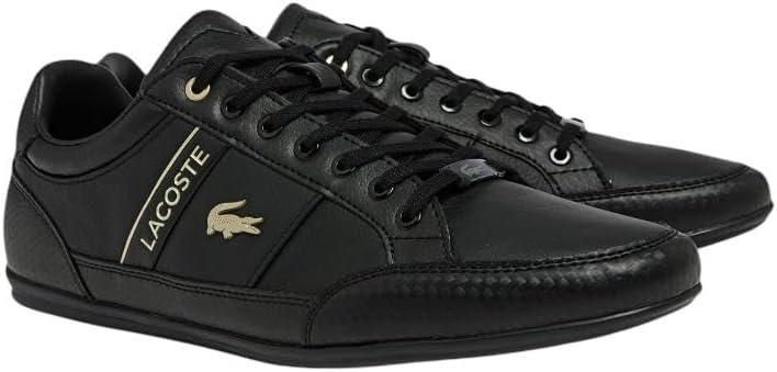 Lacoste Men's Chaymon Sneaker, Black/Black/Gold Leather