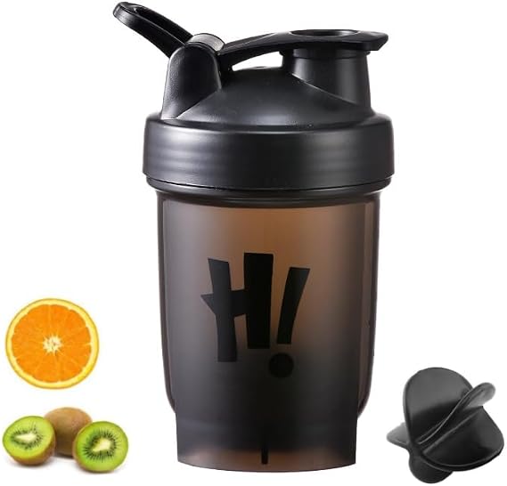 Protein Shaker Bottle 500ml with Mixing Ball, BPA- and DEHP- free, Leakproof Flip On Lid, Odourless, Temperature Safe, Dishwasher Safe（BLACK）