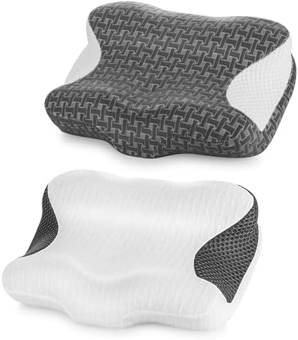 Elviros Cervical Neck CPAP Pillow for Sleeping, Ergonomic Adjustable Height Neck Support Memory Foam Bed Pillow for CPAP Users with Sleep Apnea, Suitable for Side and Back Sleeping