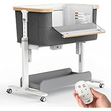 VaVaSoo Electric Rocking Bassinet for Baby 3 Speeds Automatic Bedside Sleeper Auto Rolling Newborn Cradle Rocks Itself 5 Height Adjustable with Music, Wheels, Storage, Grey & White