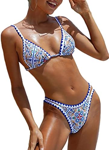 BIKINX Womens Swimsuits Sexy Thong Micro Bikini Ditsy Floral Two Piece Sets Bathing Suit Color Block Bandeau Swim Top