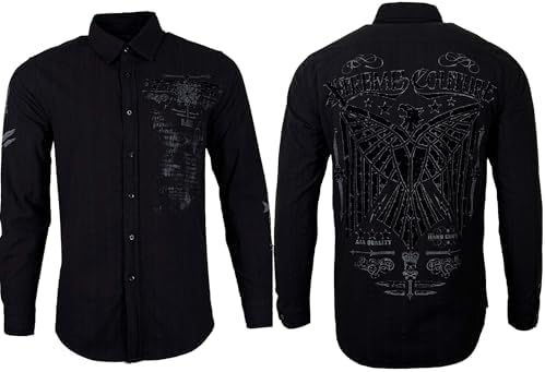 Xtreme Couture by Affliction Mens Button Down Shirt Connect Black Biker