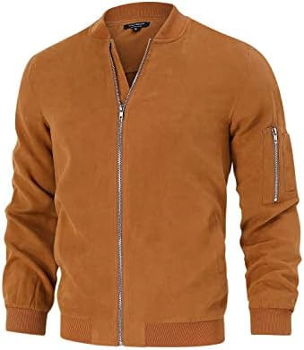 TURETRENDY Mens Suede Bomber Varsity Leather Jackets Lightweight Softshell Flight Full Zip Casual Coat