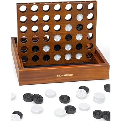 Iron & Glory Line Up Board Games | Luxury Strategy Board Game | Wooden Folding Board Games for Adults | Classic Family Games | Deluxe Sets & Games with Checkers Bag | Dad Gifts