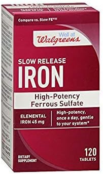 Walgreens Iron Slow Release High Potency Ferrous Sulfate 45mg, Tablets, 120 ea