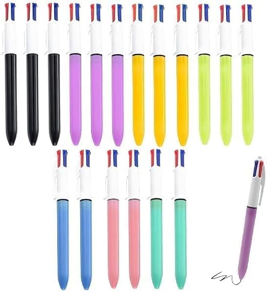 18PCS Multicoloured Pens All in One, Retractable 4 Colour Pens All in One