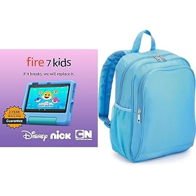 Fire 7 Kids Tablet, 7" (16 GB, Blue) Backpack Bundle